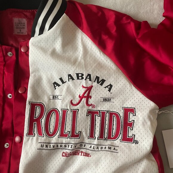 ALABAMA MIXED MEDIA THROWBACK BOMBER JACKET/RHINESTONE BY MADI P.T. - Picture 2 of 15